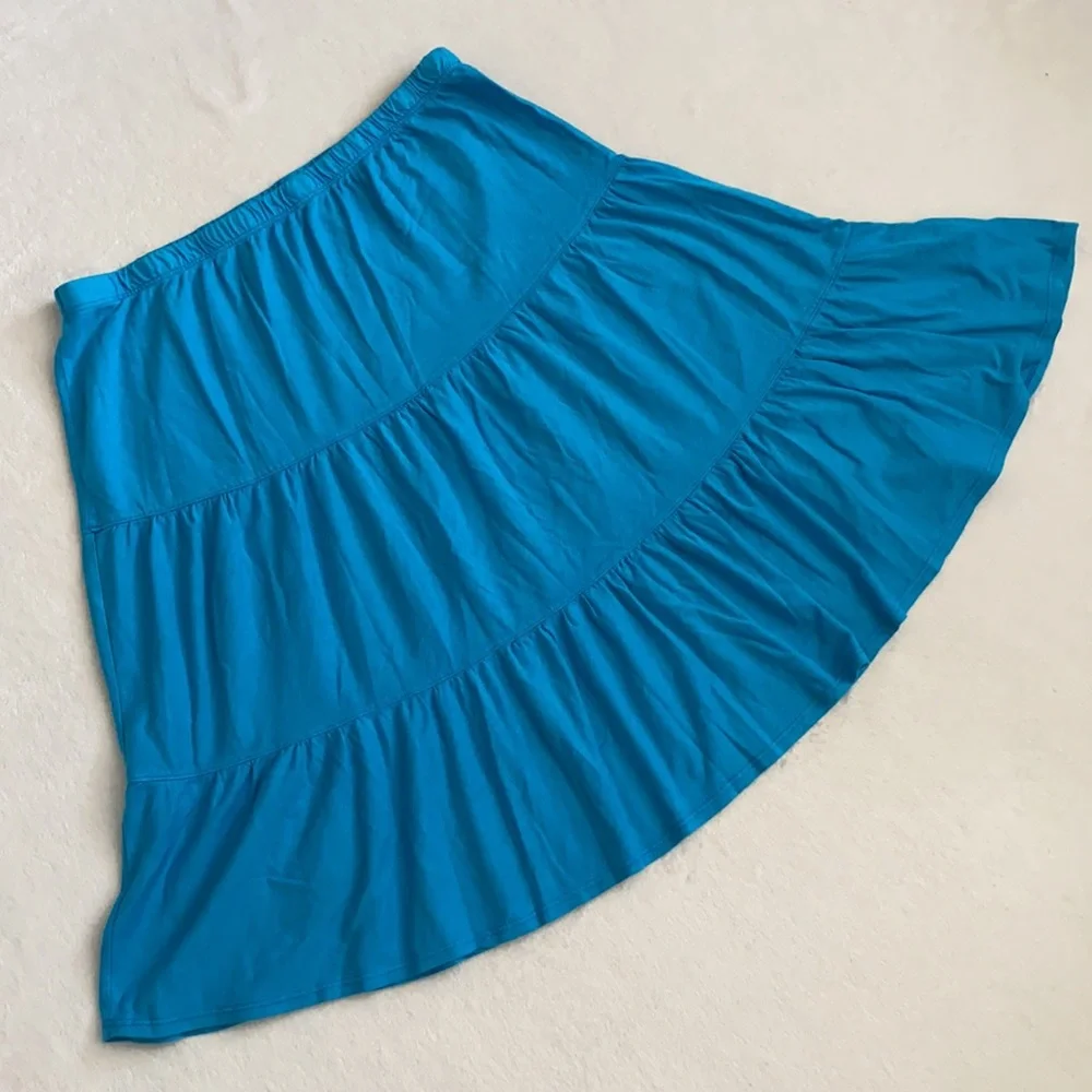 {VTG} Russ Berens Malibu USA | Y2K Cotton Modal Tiered Boho Peasant Skirt Blue M - Picture 12 of 12